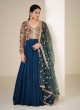 Teal Blue Georgette Anarkali And Dupatta With Embroidered Work